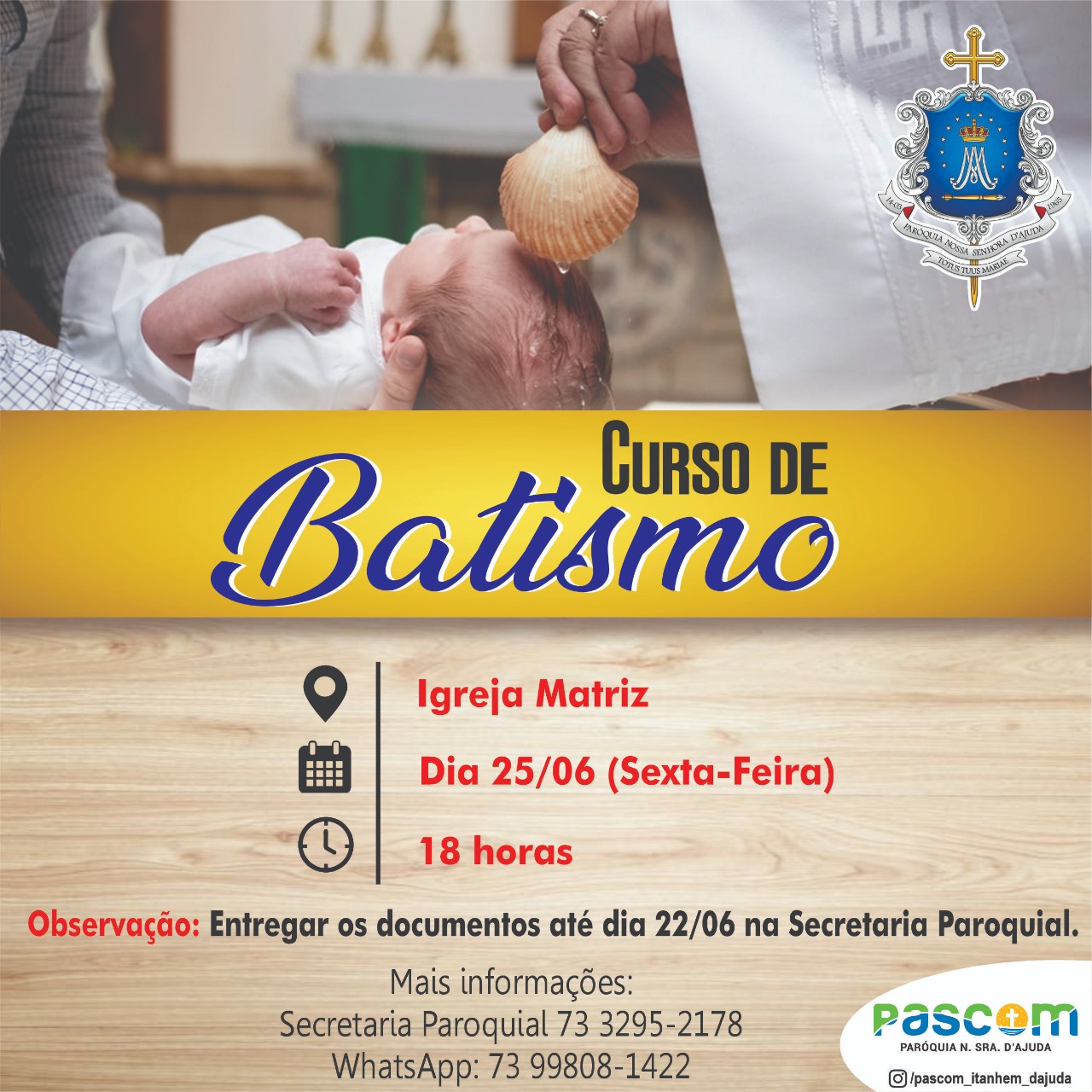 Inscrições Abertas para o Curso de Batismo 2021