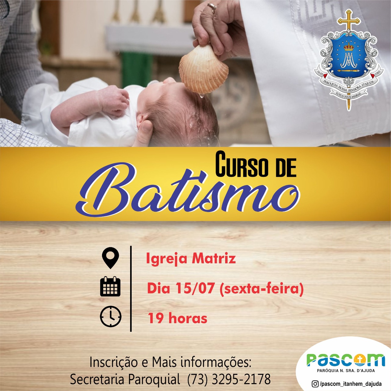 Inscrições abertas para o Curso de Batismo