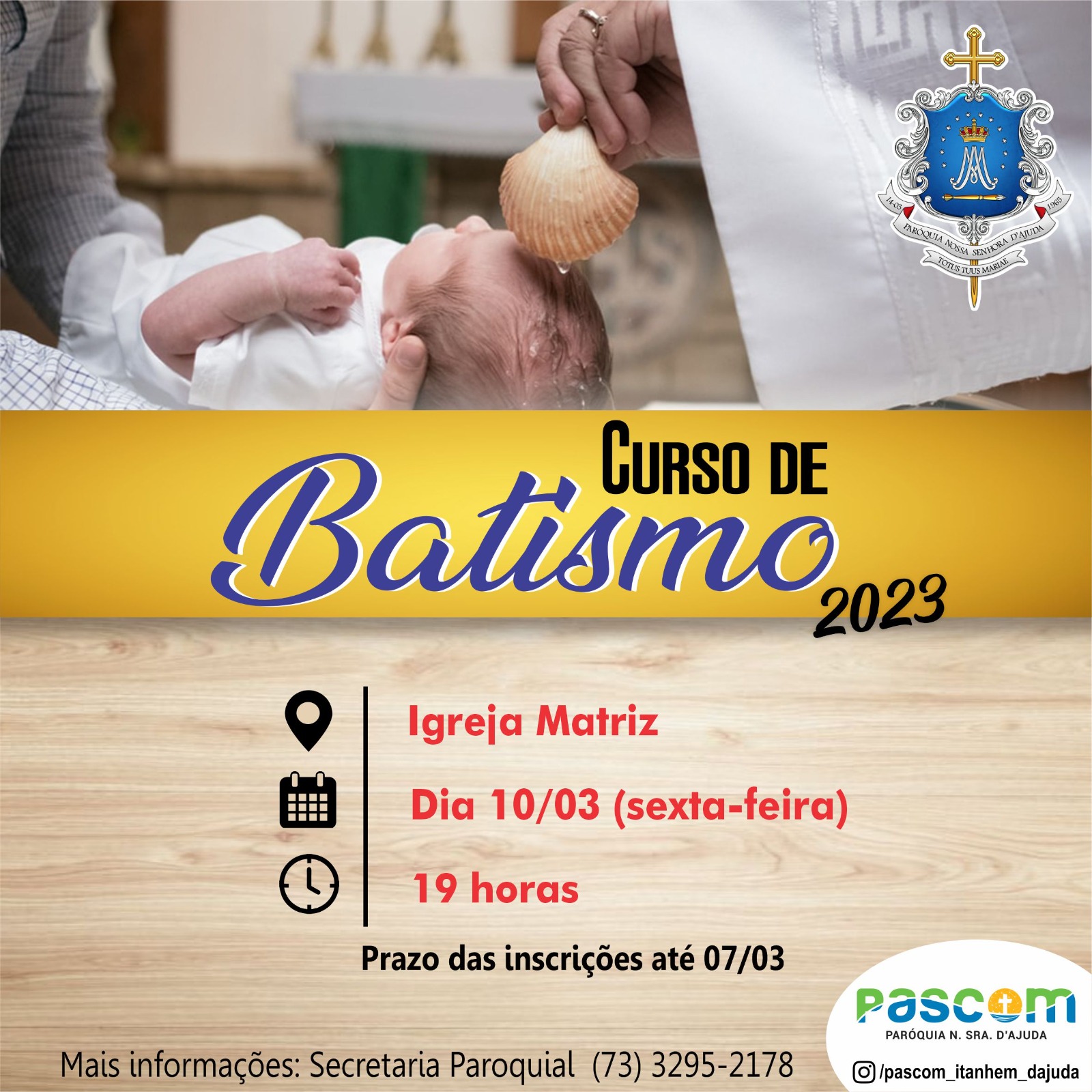 Inscrições abertas para o primeiro Curso de Batismo de 2023