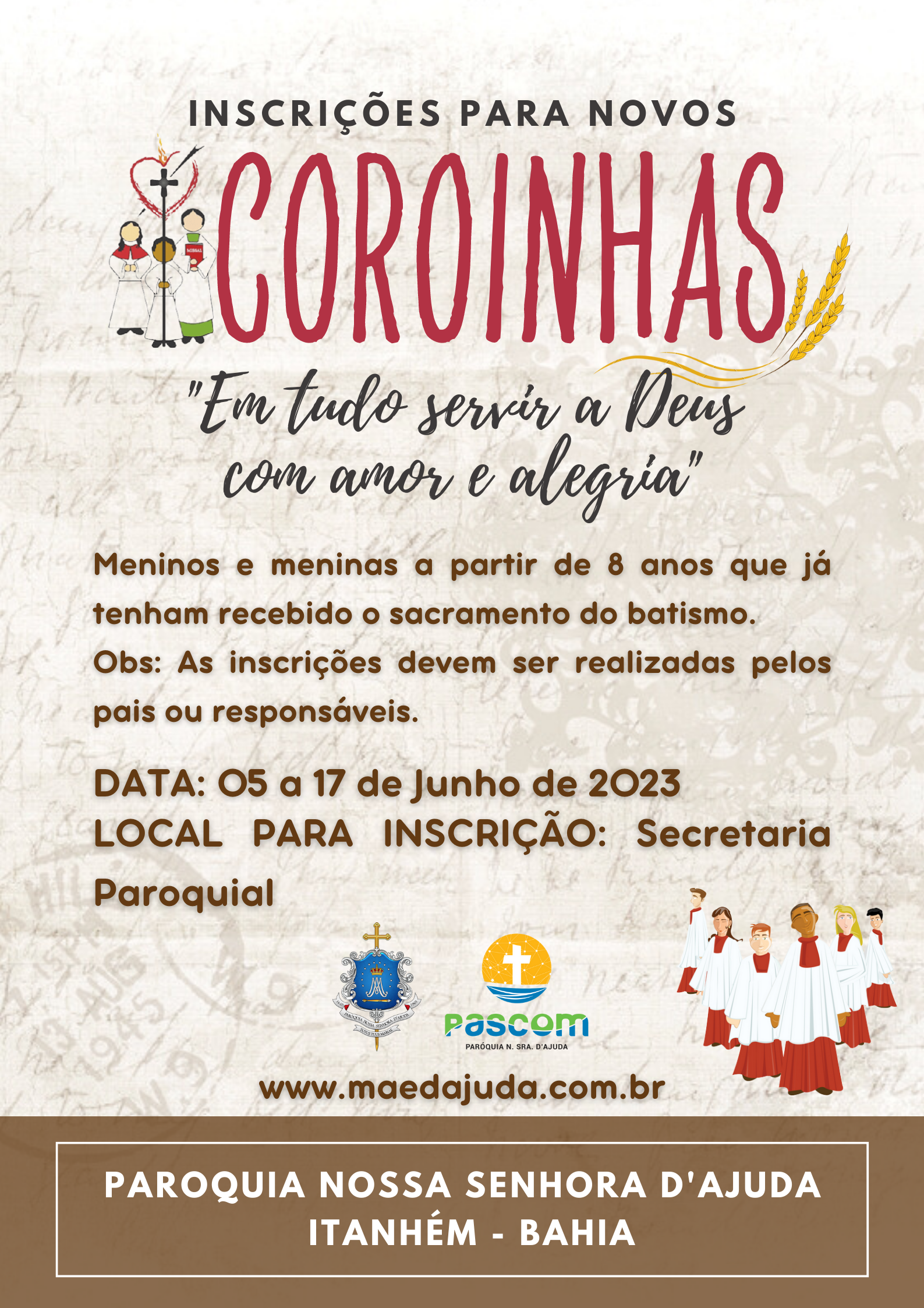 Inscrição para Formação de Novos Coroinhas
