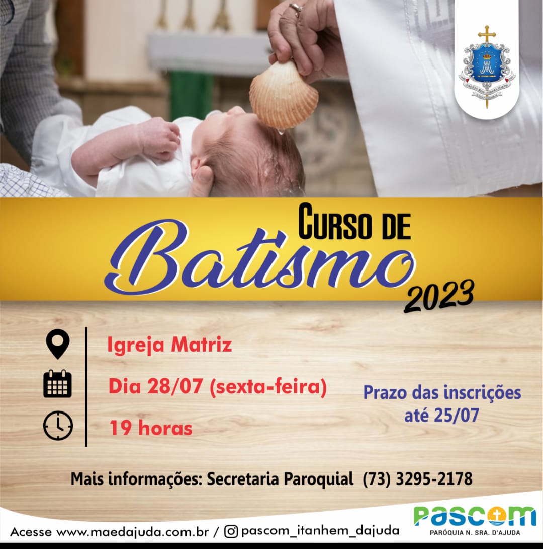 Inscrições abertas para o segundo Curso de Batismo de 2023