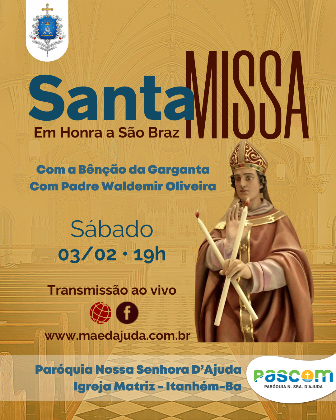 Dia de São Brás será celebrado com Santa Missa